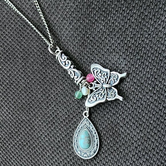 Vintage Aztec Bohemian Medallion Butterfly Necklace - Picture 1 of 15